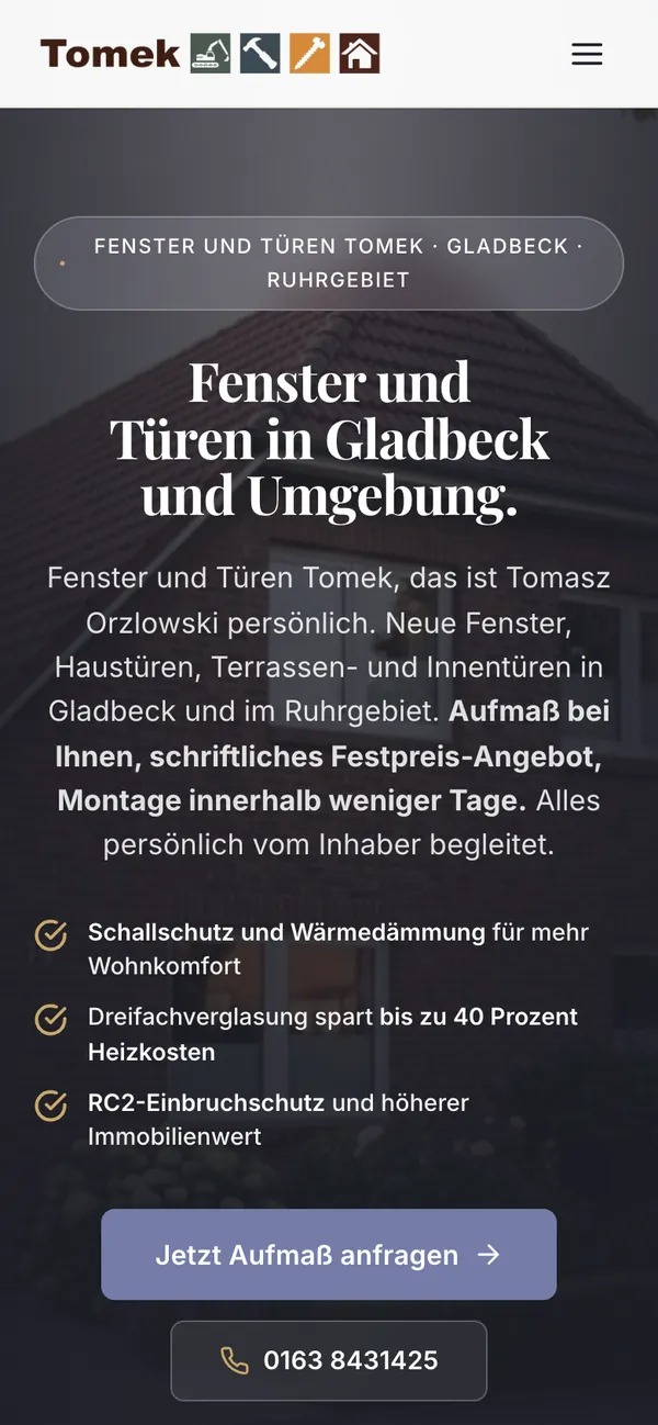 Mobile website of a windows and doors company
