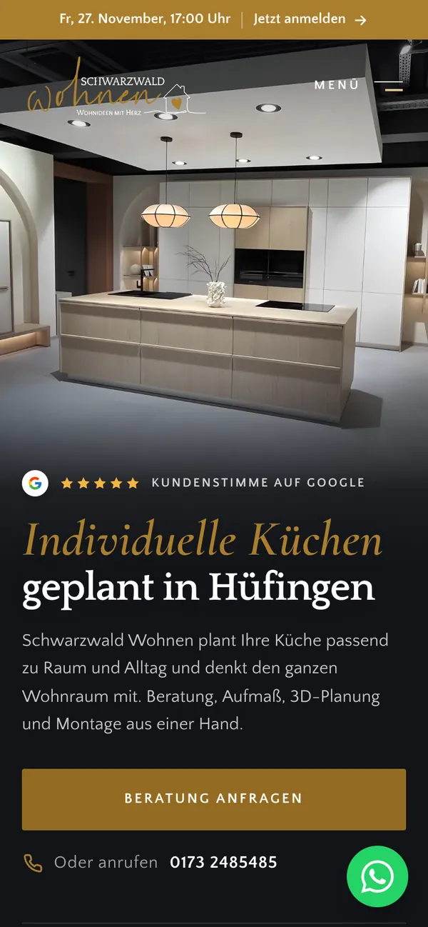 Mobile website of a kitchen studio
